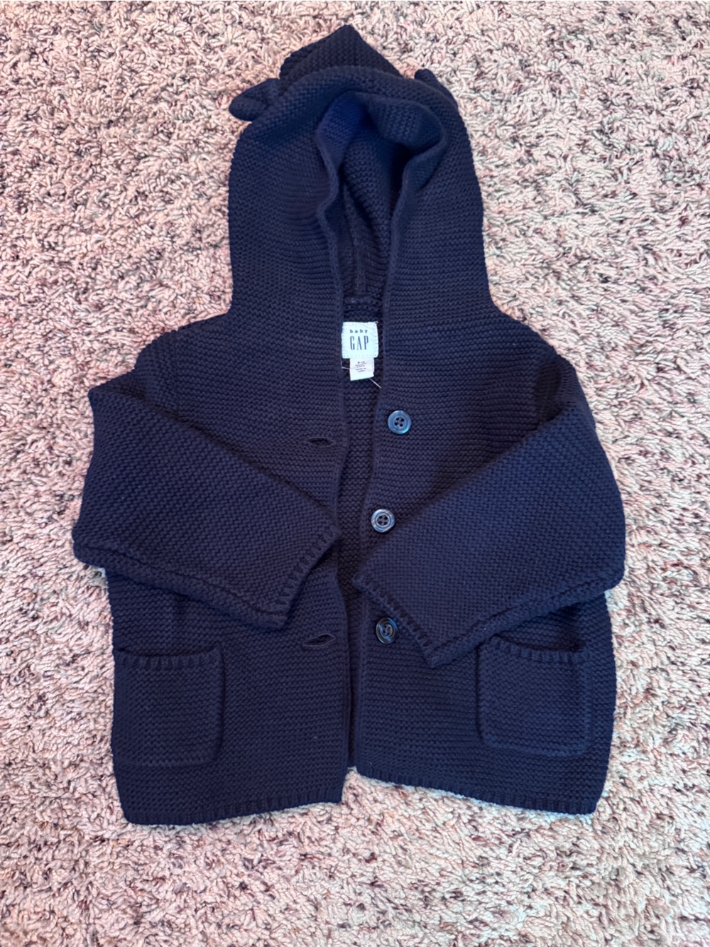 GAP Navy Hooded Button-Up Knit Cardigan with Pockets